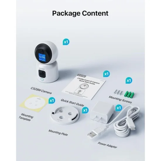 Zosi Indoor Pt Camera With Screen,Dual Lens 3Mp+3Mp - White